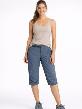 Prana Grey Hiking Bermuda Shorts Sz4 Outdoor Active Lightweight Adjustable Waist